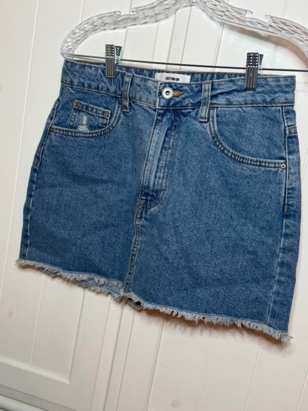 Cotton On Blue Denim Mini Skirt - Casual Frayed Hem